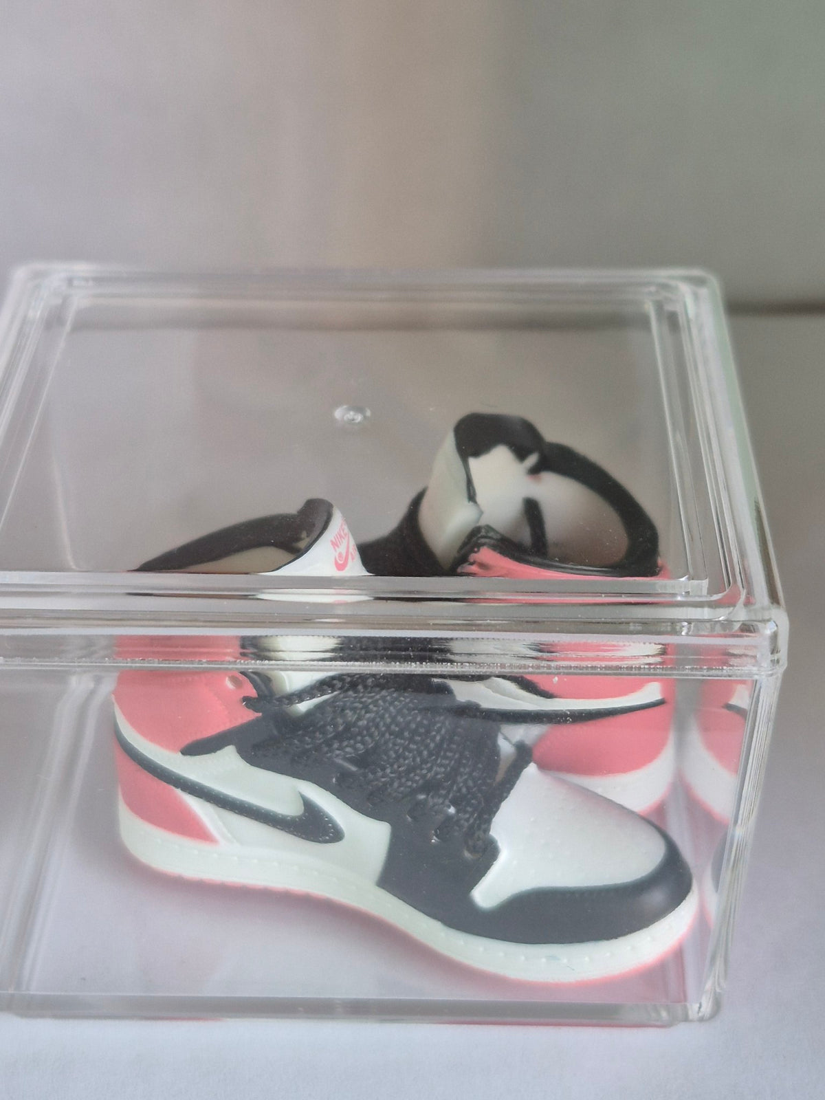 Pink Black and White High-Top Mini Sneakers – Collectible Pair with Display Case