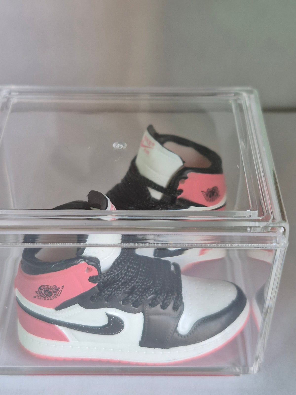 Pink Black and White High-Top Mini Sneakers – Collectible Pair with Display Case