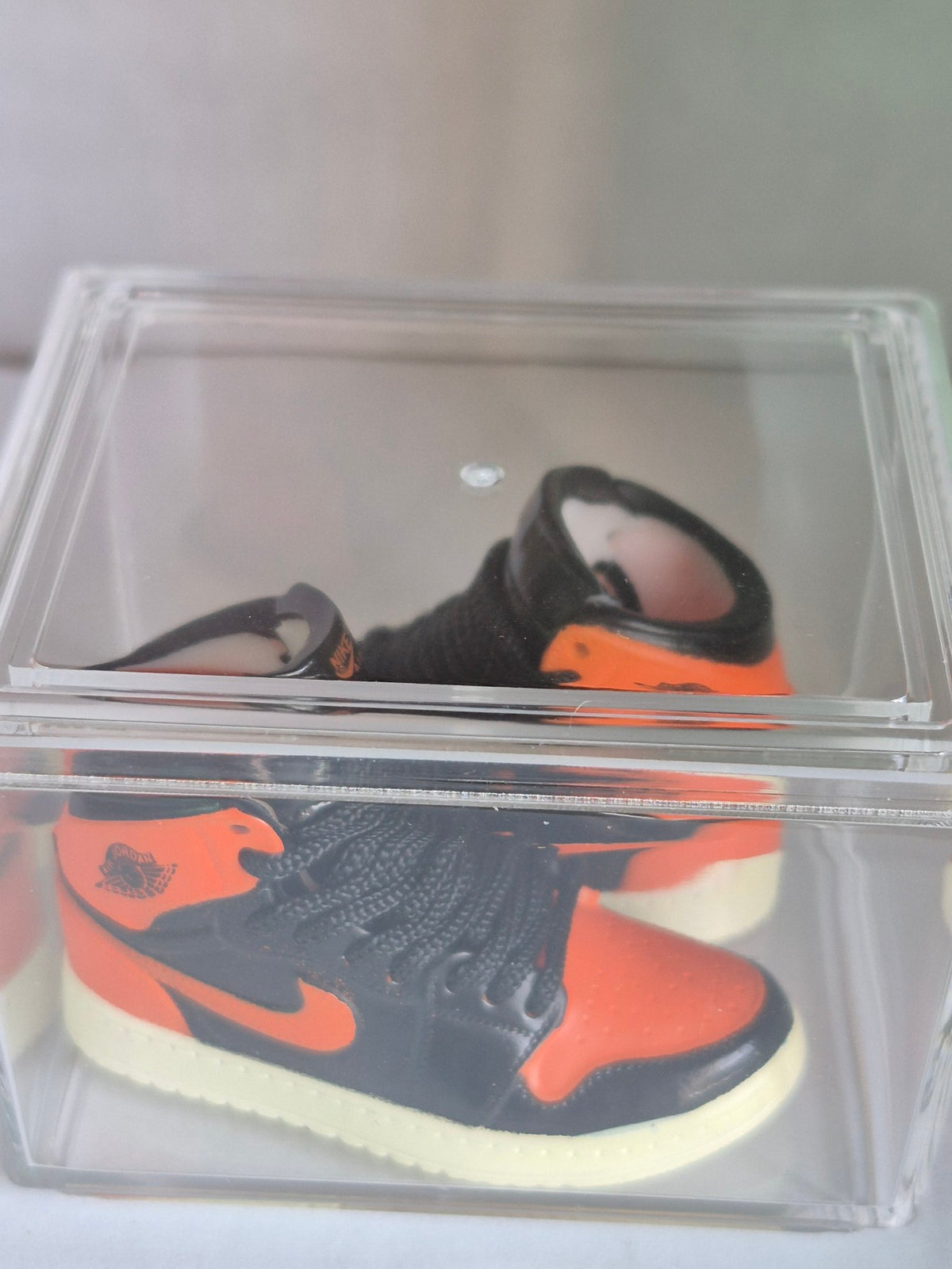 Orange and Black High-Top Mini Sneakers – Collectible Pair with Display Case