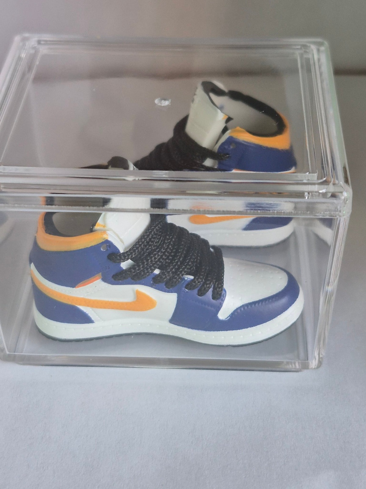 Purple White and Orange High-Top Mini Sneakers – Collectible Pair with Display Case