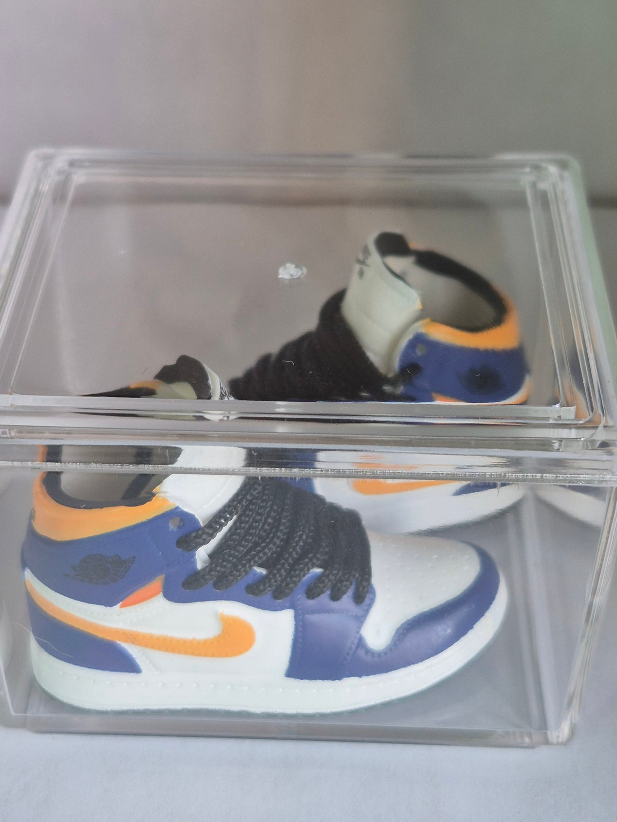 Purple White and Orange High-Top Mini Sneakers – Collectible Pair with Display Case