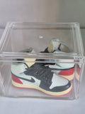 White Black and Red High-Top Mini Sneakers – Collectible Pair with Display Case