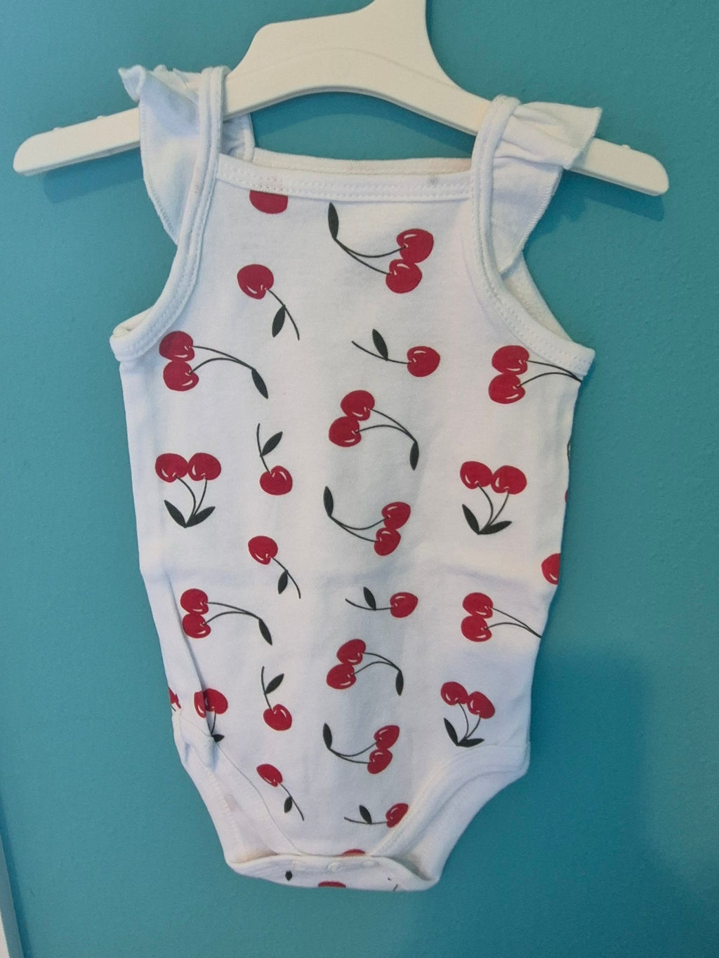 Hudson Baby Girl Cherry Bodysuit – White, 0-3 Months (Gently Used)