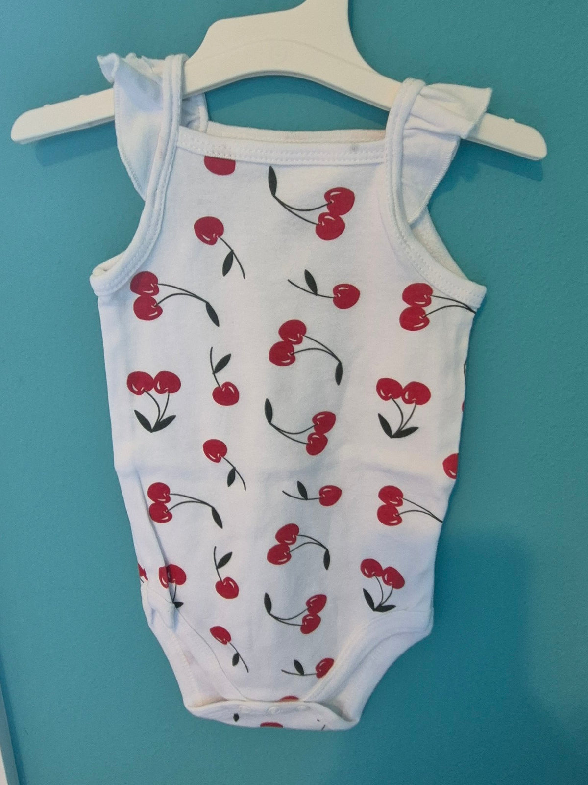 Hudson Baby Girl Cherry Bodysuit – White, 0-3 Months (Gently Used)