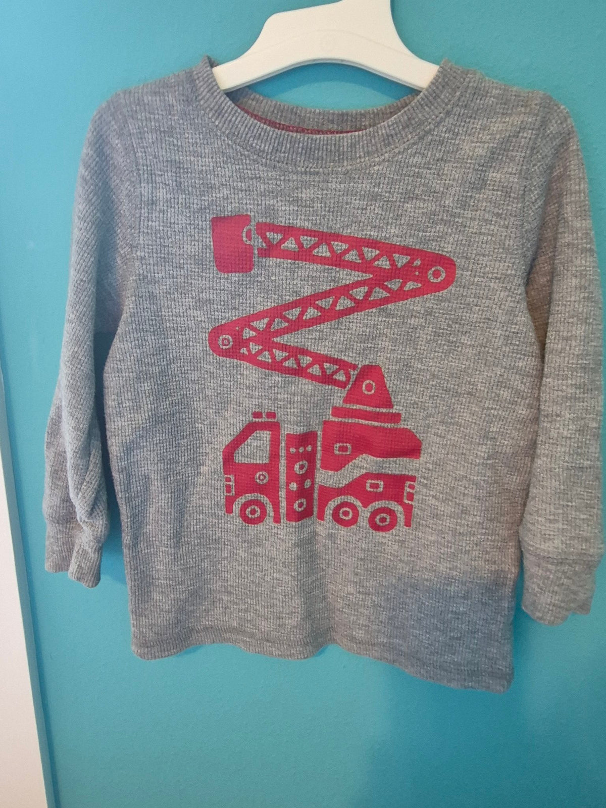 Jumping Beans Boys Thermal Shirt – Crane Truck, Gray, 24 Months