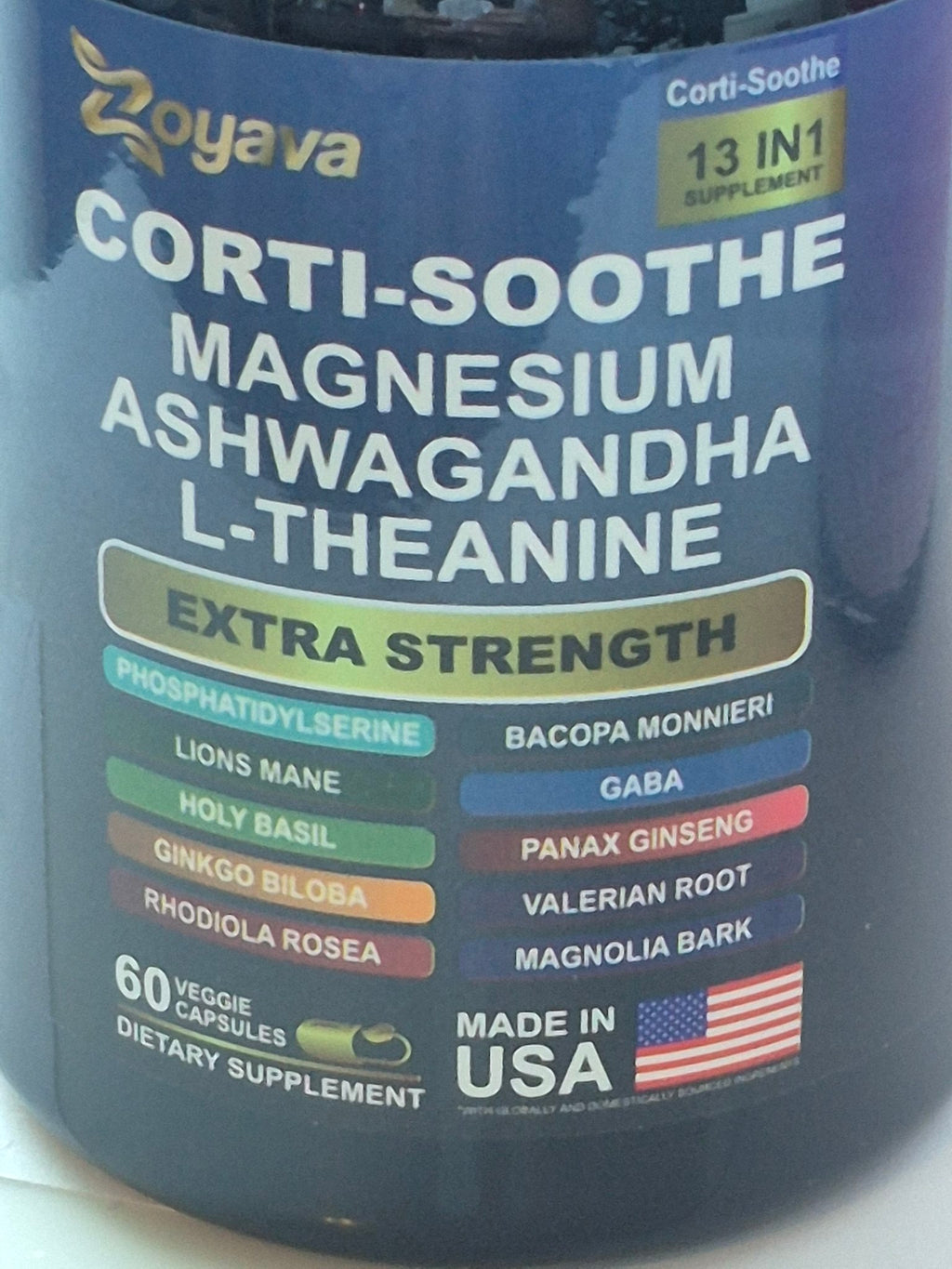 Zoyava Corti-Soothe Magnesium Ashwagandha L-Theanine Supplement – 60 Capsules