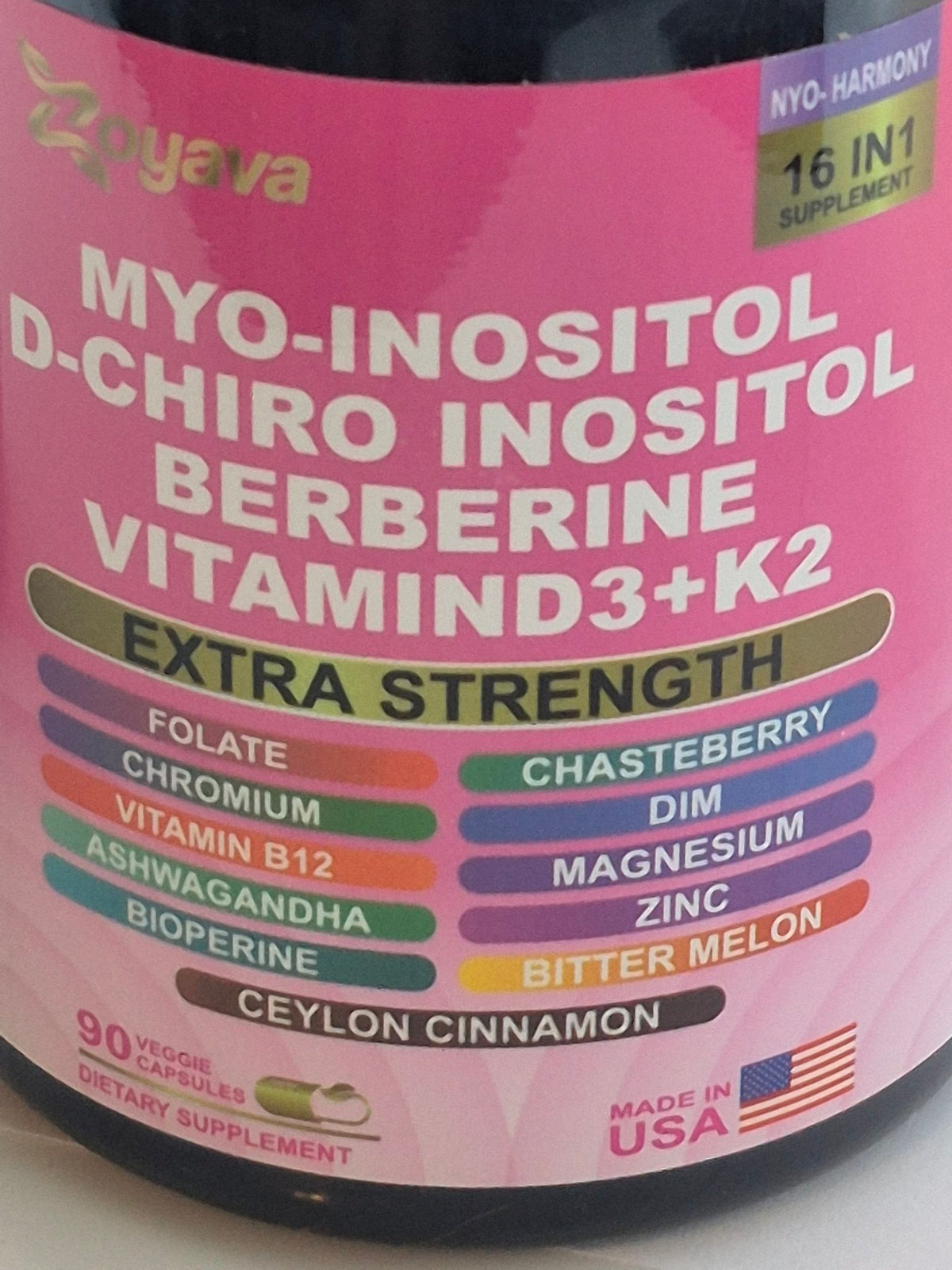 Zoyava Nyo-Harmony Myo-Inositol Berberine Vitamin D3+K2 Supplement – 90 Capsules
