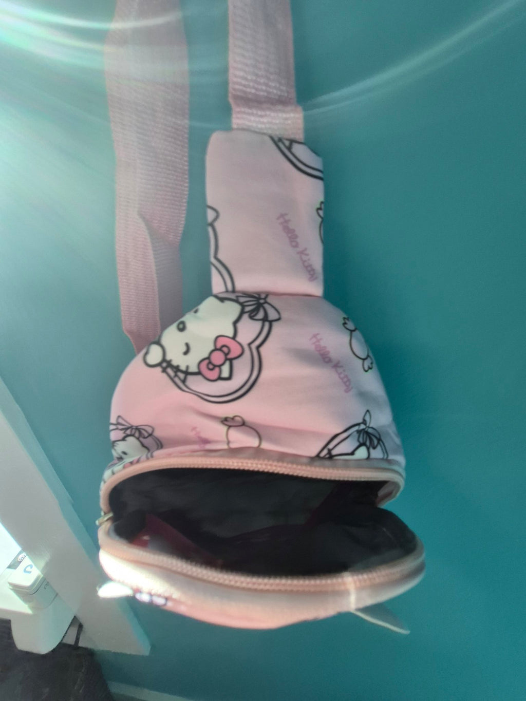Hello Kitty Mini Sling Bag – Pink, open zip interior