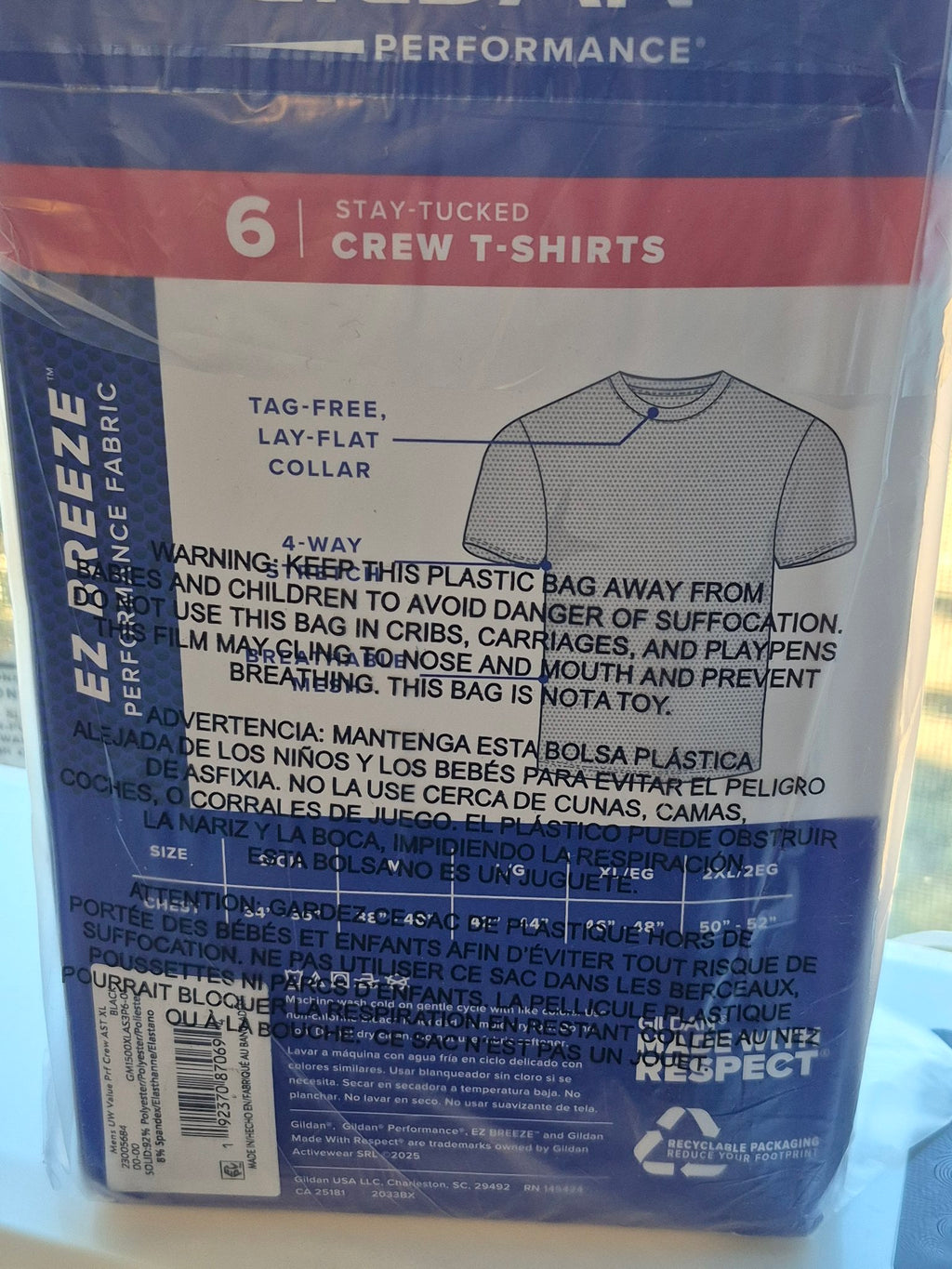 Gildan Performance Crew T-Shirts – 6-Pack, Men's XL, Black