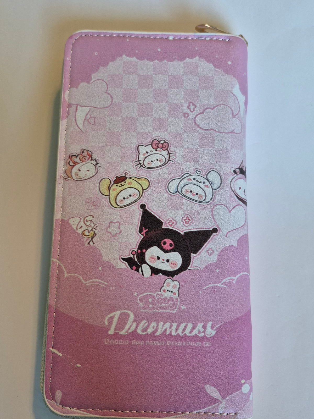 Kuromi Zip-Around Wallet – Dreamy Checkerboard Sky, Pink & Lavender