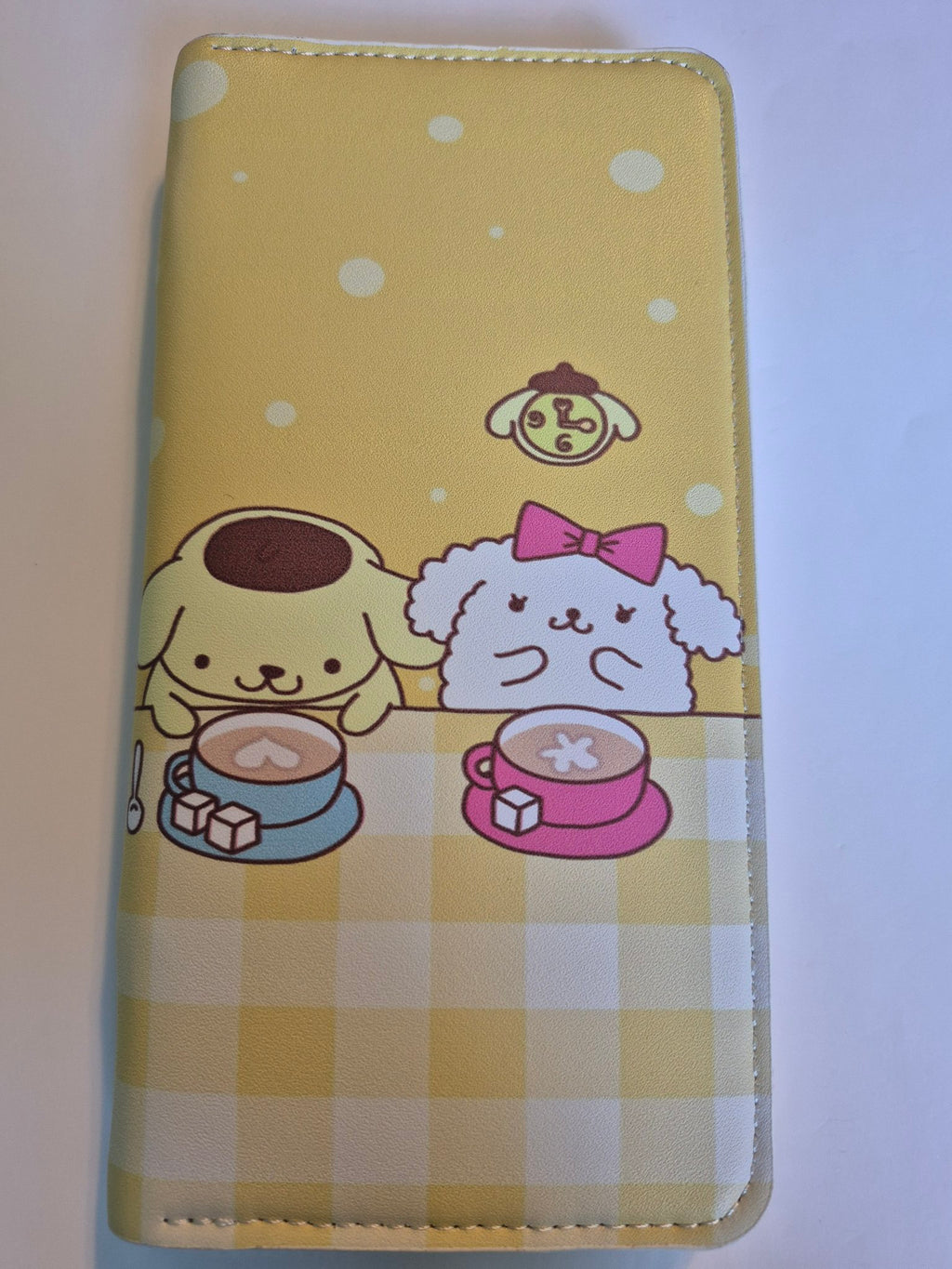 Pompompurin Zip-Around Wallet – Café Latte Time, Yellow Gingham