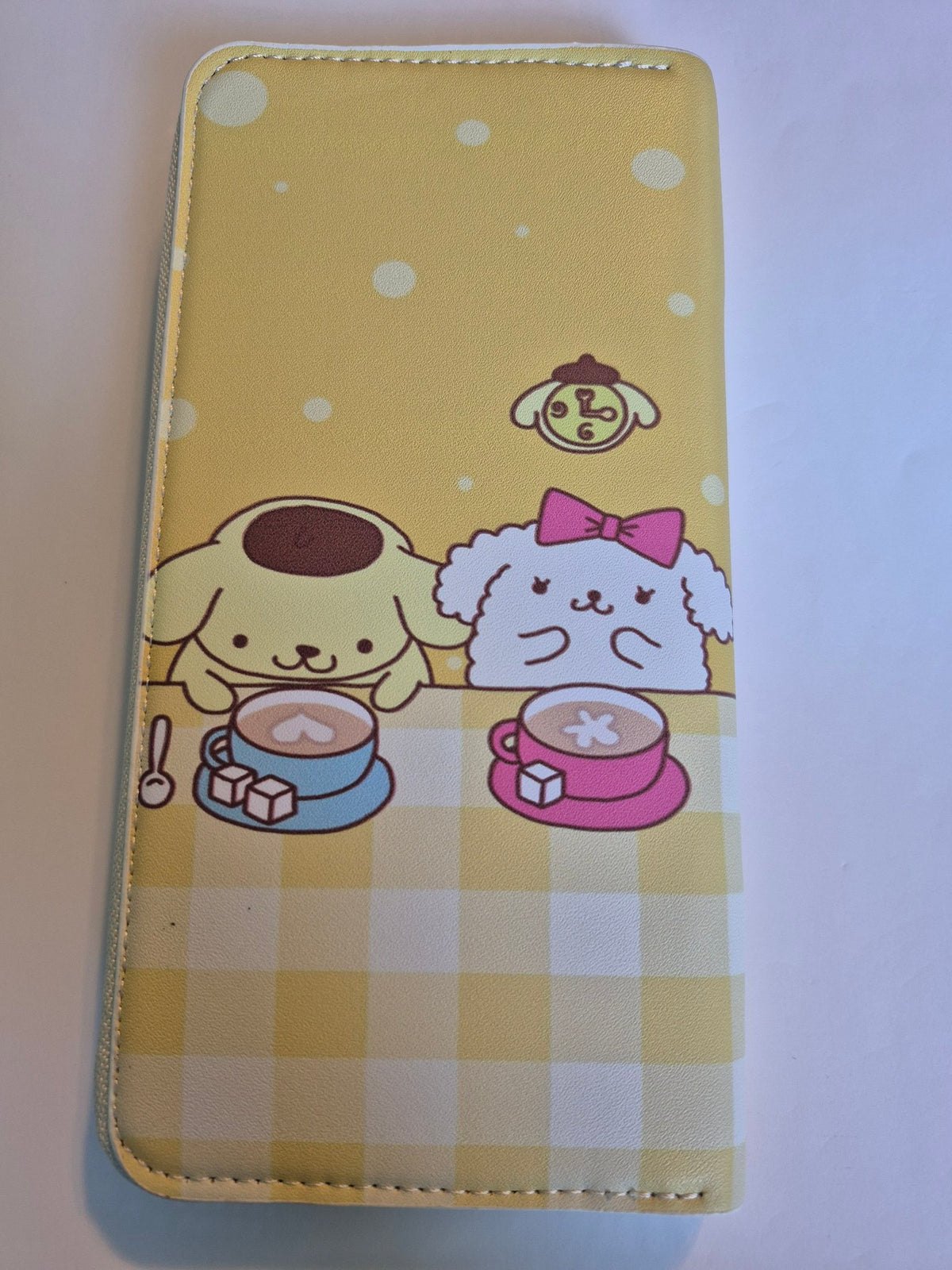 Pompompurin Zip-Around Wallet – Café Latte Time, Yellow Gingham