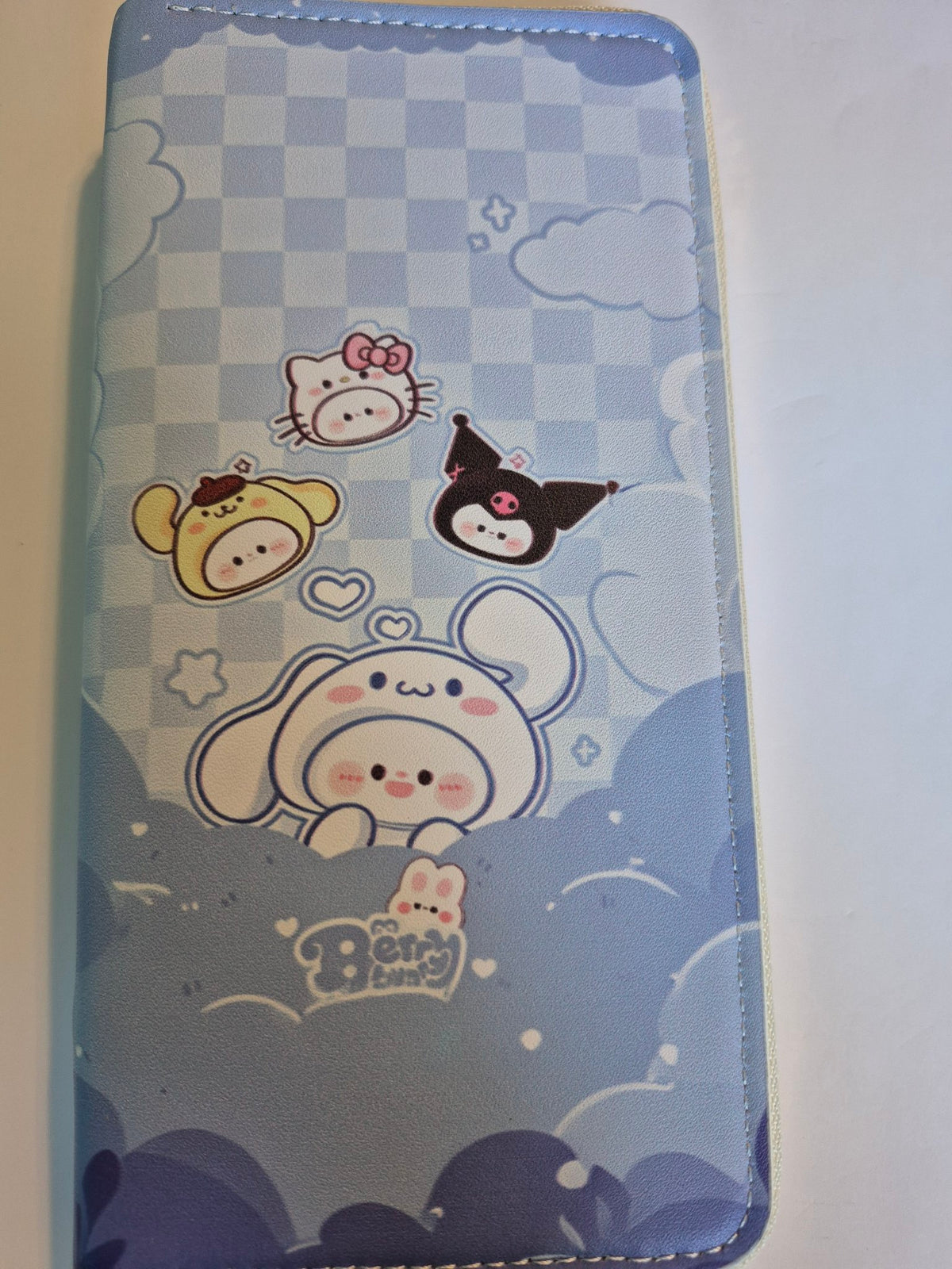 Cinnamoroll Zip-Around Wallet – Blue Checkerboard Clouds