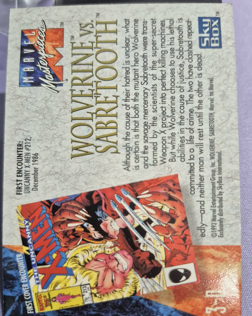 1992 Marvel Masterpieces Wolverine vs Sabretooth Battle Spectra #3-D