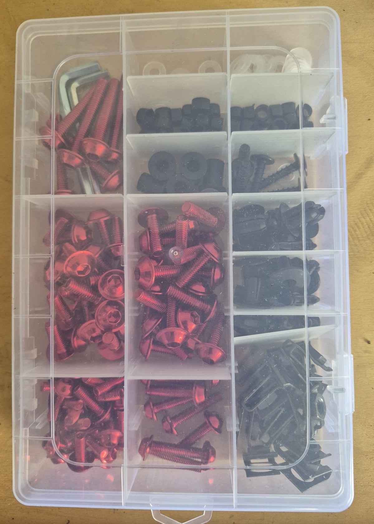 Motorcycle Fairing Bolt Kit – 177pc Anodized Red & Black Fastener Set