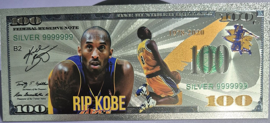 Kobe Bryant Silver Foil $100 Novelty Banknote – RIP Kobe Memorial Edition