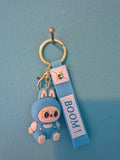 Labubu Blue Sitting Keychain – Bunny Monster Character Keychain with Wrist Strap