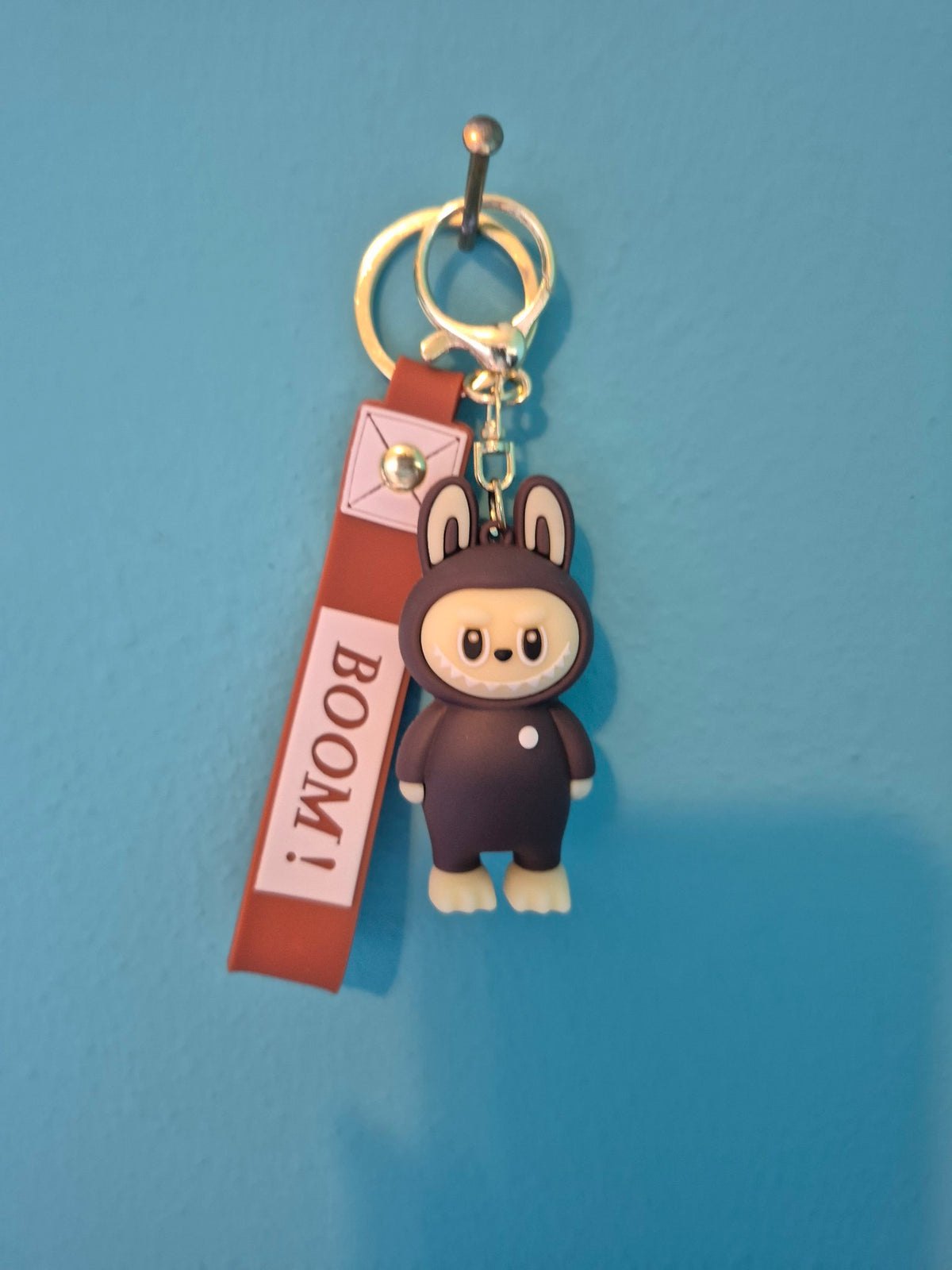 Labubu Dark Brown Keychain – Bunny Monster Character Keychain with Wrist Strap