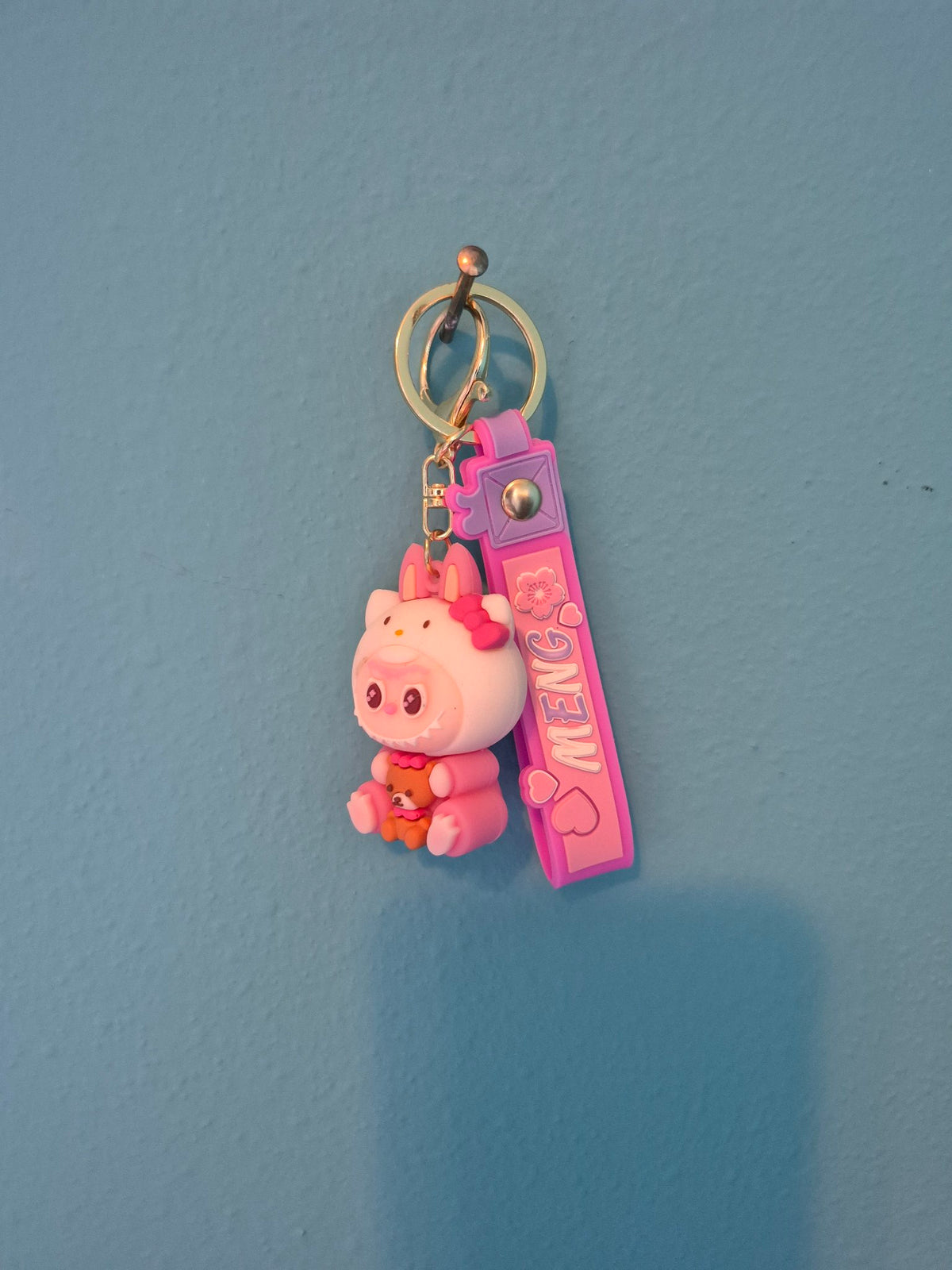 Labubu Hello Kitty Costume Keychain – Bunny Monster Character Keychain with Wrist Strap