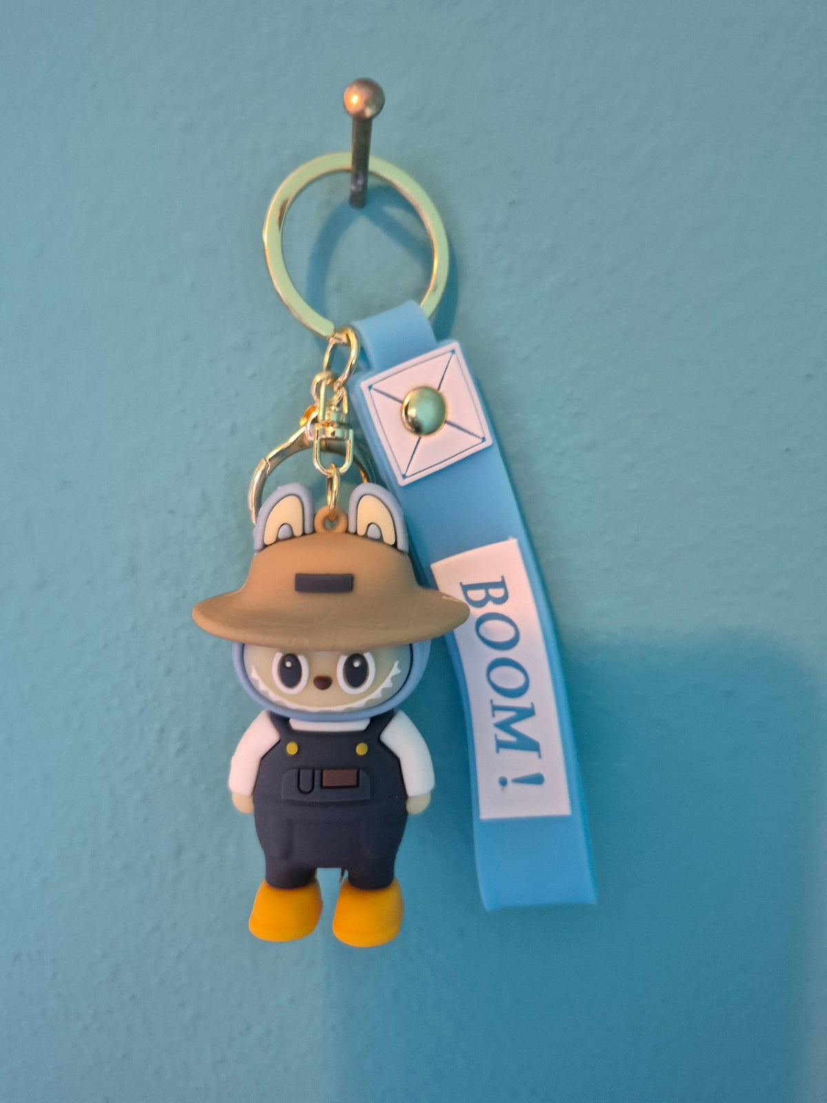 Labubu Safari Overalls Keychain – Bunny Monster Character Keychain with Wrist Strap