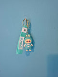 Labubu Teal Overalls Keychain – Bunny Monster Character Keychain with Wrist Strap