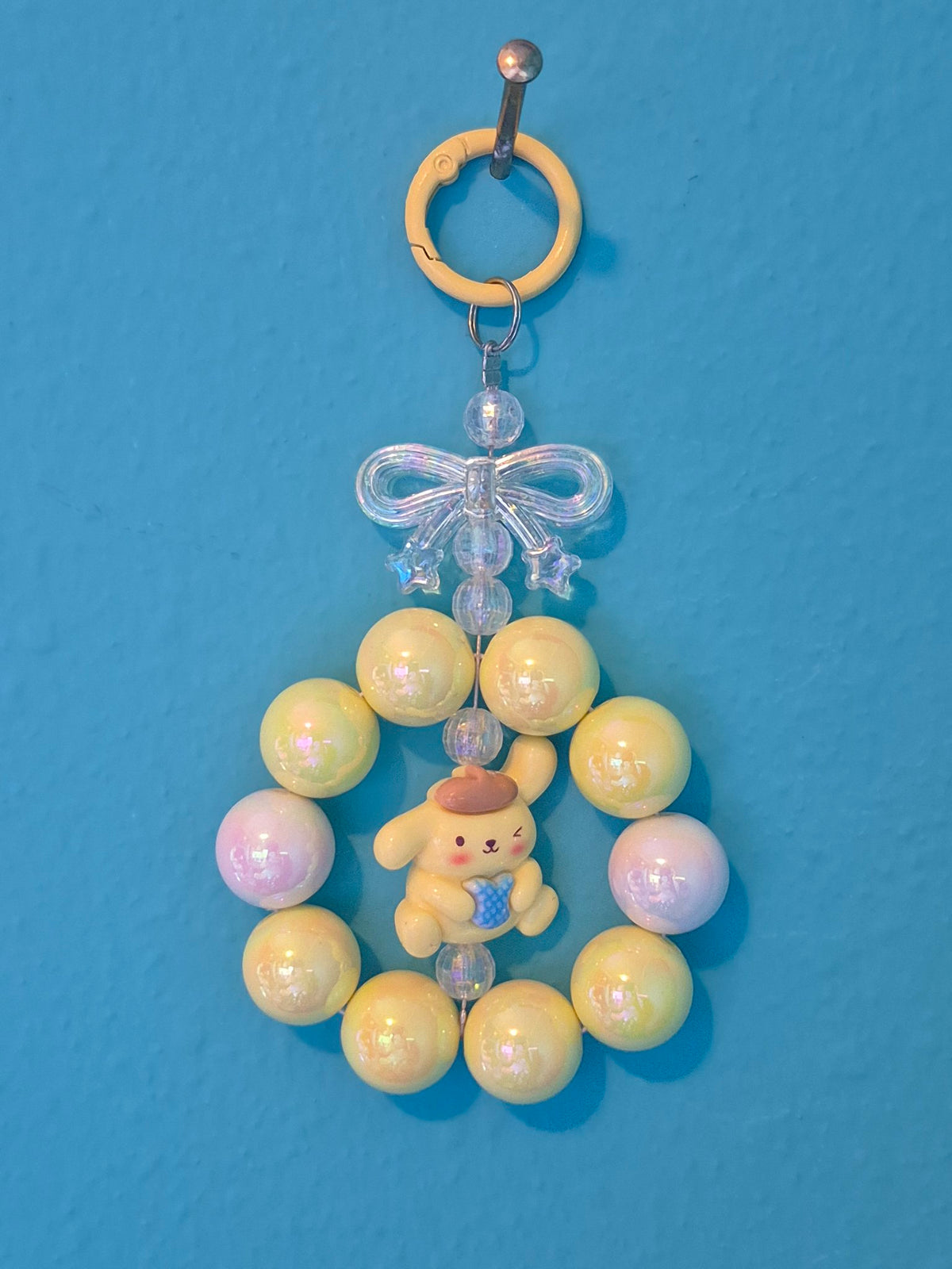 Pompompurin Beaded Charm – Pearl Bead Bag Charm with Pompompurin Figure