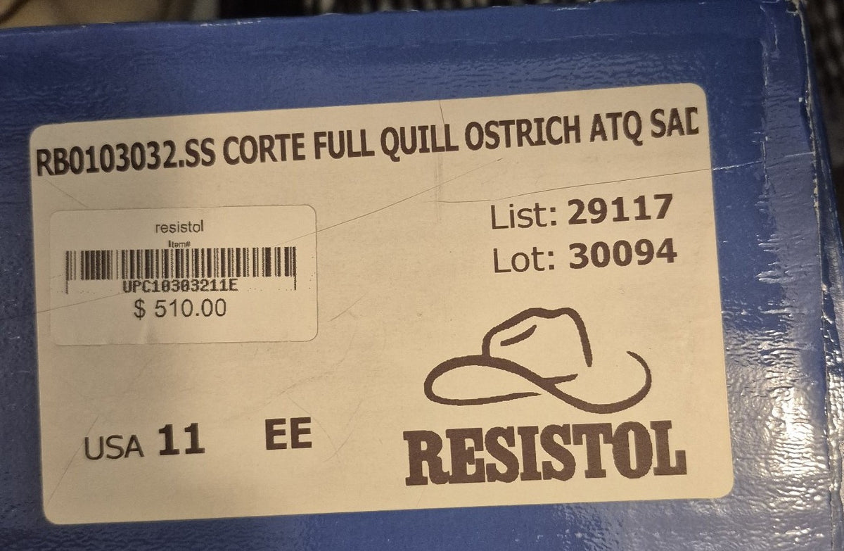 Resistol Corte Full Quill Ostrich Cowboy Boots – Antique Saddle & Cream – Men's 11 EE – New in Box