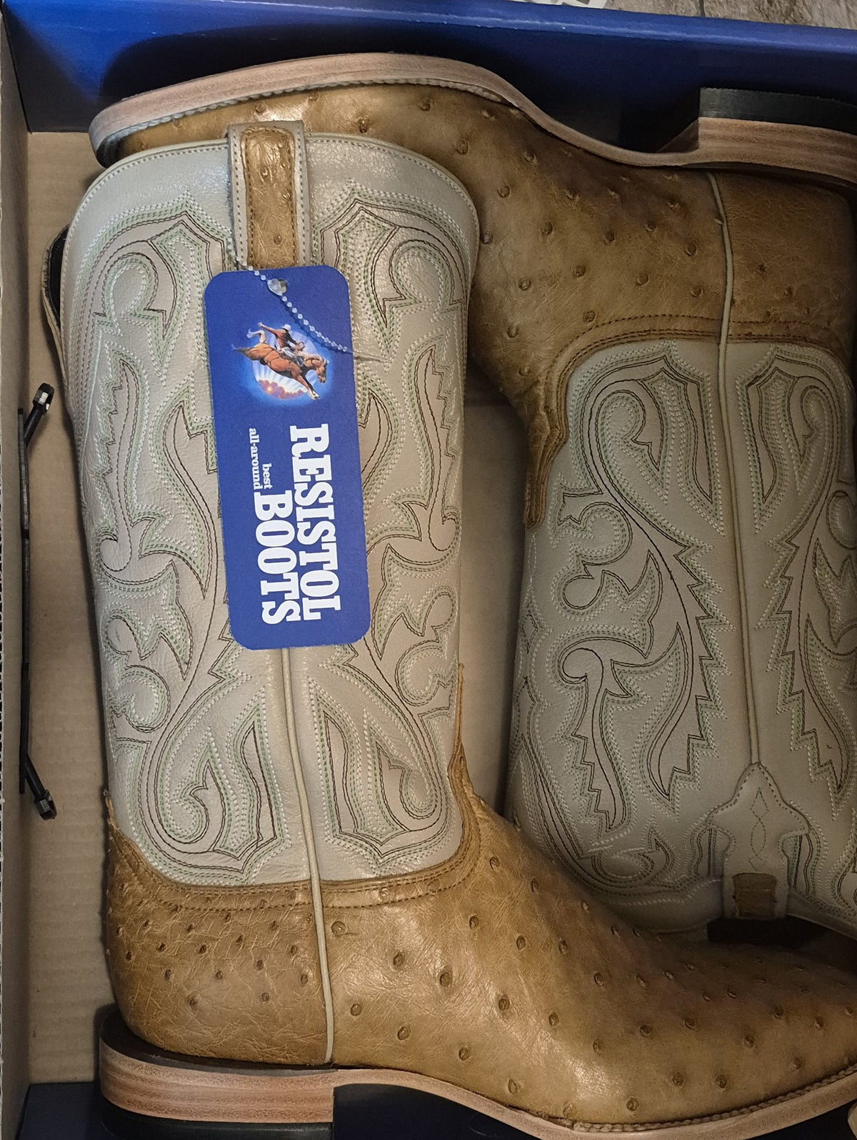 Resistol Corte Full Quill Ostrich Cowboy Boots – Antique Saddle & Cream – Men's 11 EE – New in Box