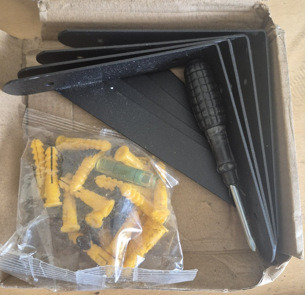 Black Metal L Shelf Brackets – 4-Pack with Wall Anchors & Screwdriver